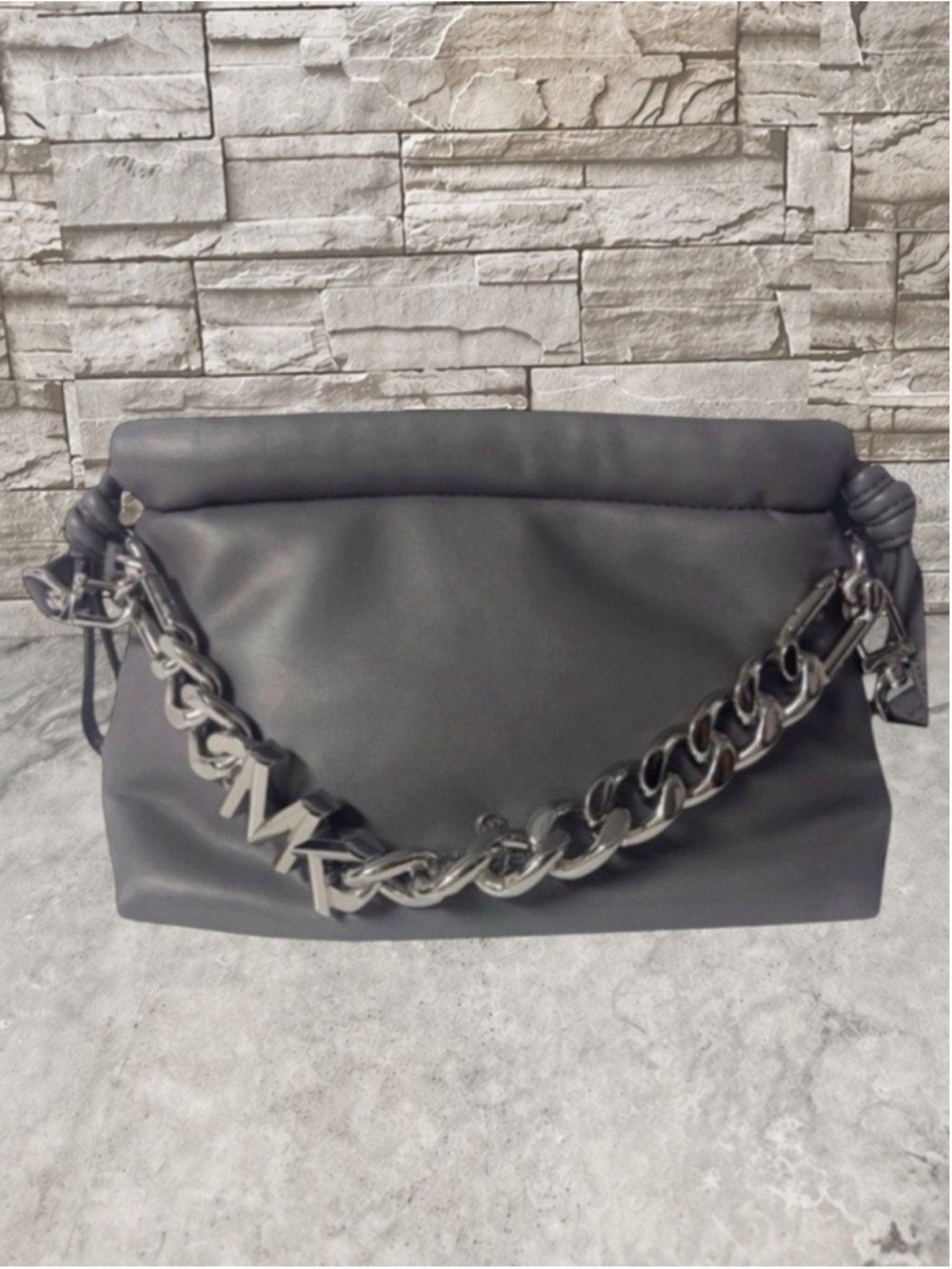 Michael Kors Lina XS Drawstring Crossbody Soft Plush Leather Heather Gray Set - Picture 14 of 16